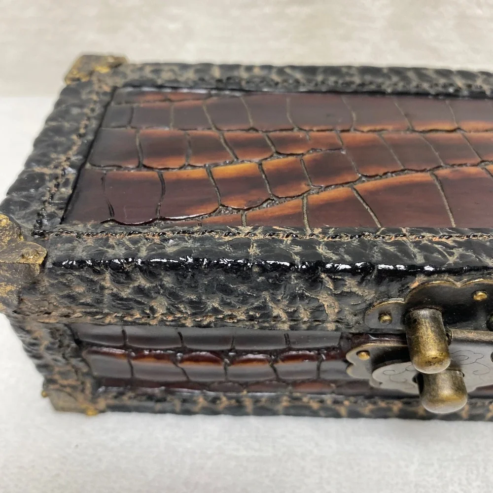Ornate Faux Crocodile Type Embossed Trinket Jewelry Box‎ Decorative Keepsake
